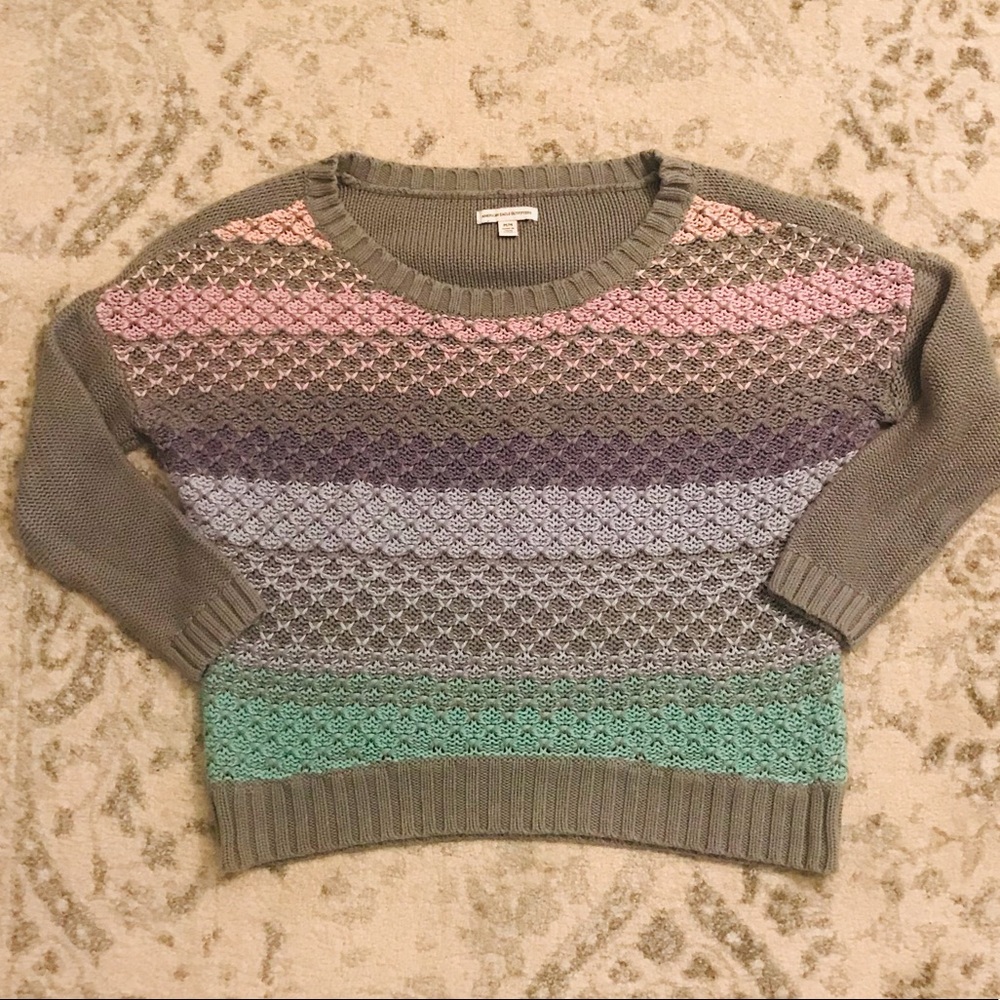 AEO Gray/Multi-Colored Sweater- Medium!